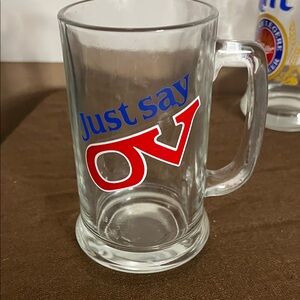 😄Vintage Just say OV glass beer stein